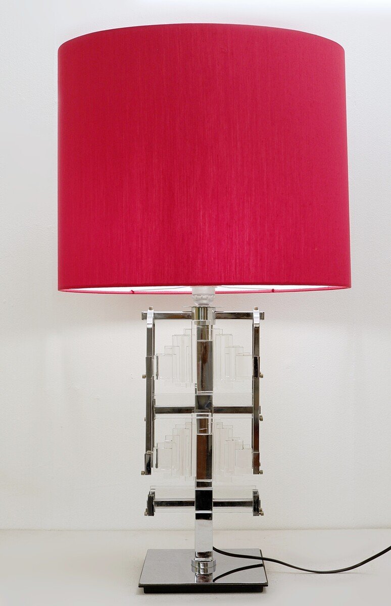 Lampe De Bureau En Chrome Et Plexiglass - 1970s