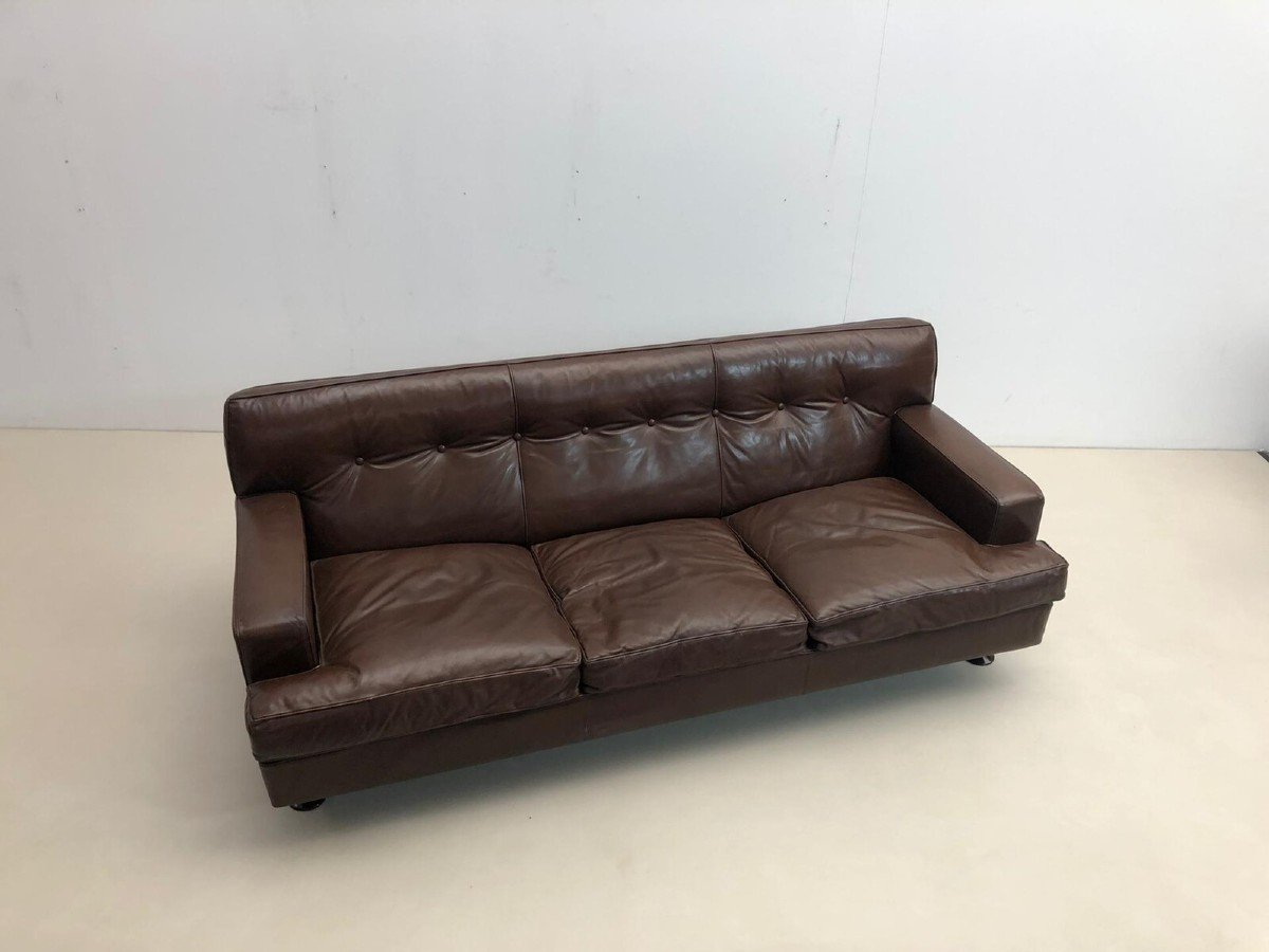 Brown Leather Sofa By Marco Zanuso For Arflex, 1960s-photo-4