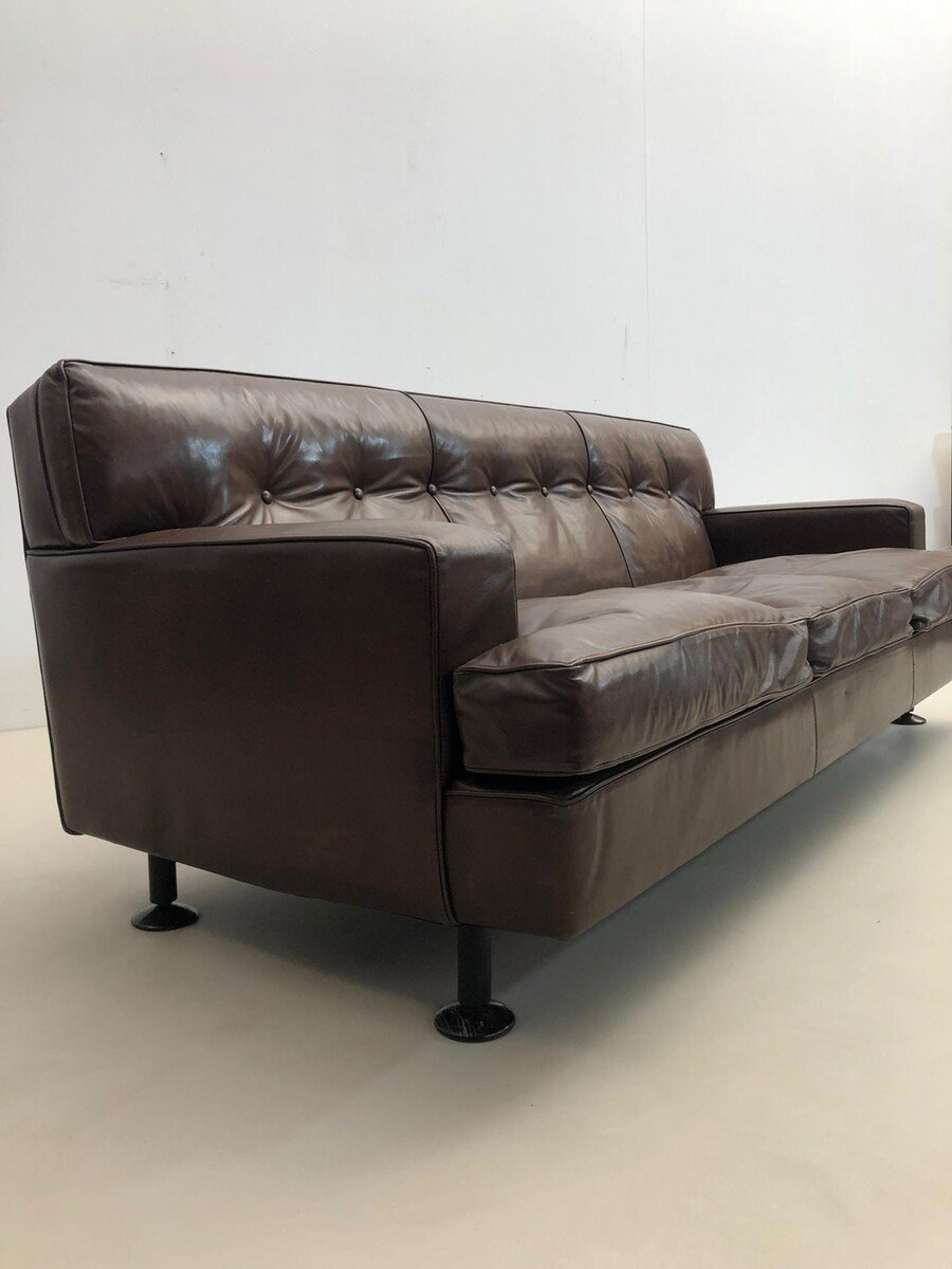 Canapé En Cuir Marron Par Marco Zanuso Pour Arflex, 1960s-photo-1