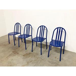 Quatre Chaises En Métal Bleu Par Robert Mallet-stevens Pour La Villa Cavrois 1980s