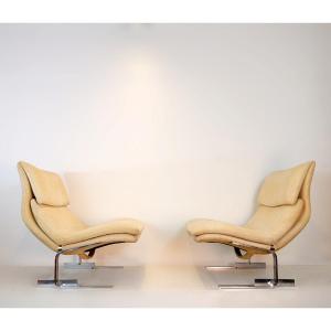 Pair Of "onda" Armchairs By Giovanni Offredi, Saporiti