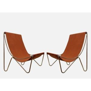 Pair Of Mid-century Chaise Lounges With Louis Vuitton Leather