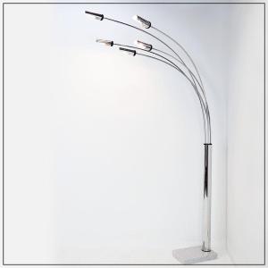 Vintage Chromed Floor Lamp With 5 Arms On Marble Base, Italy, 1970's