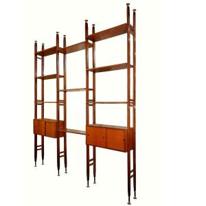 Italian Teak Wall Unit, From Floor To Ceiling - 1960s