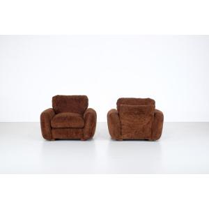 Paire de fauteuils en tissu marron, Italie - années 1970