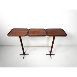 Mid-century Modern Console Table, Wood And Chrome - Italy, 1970s