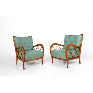 Pair Of Mid-century Modern Armchairs By Paolo Buffa, New Upholstery - Italy, 1950s
