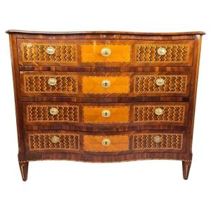 Inlaid Chest Of Drawers With Two Secret Compartments - 18th Century