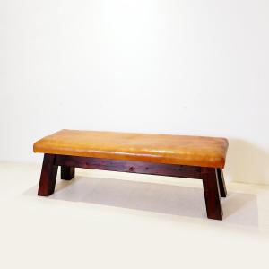 Banc en cuir et bois vintage