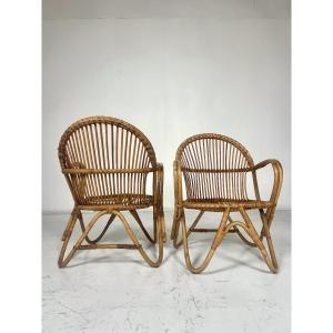 Paire de fauteuils en rotin