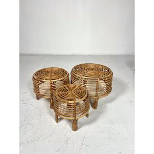 Ensemble de tables gigognes en rotin