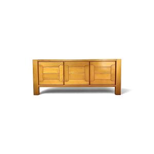 "maison Chauvin" Brutalist Sideboard, Solid Elm, France, 1970s.