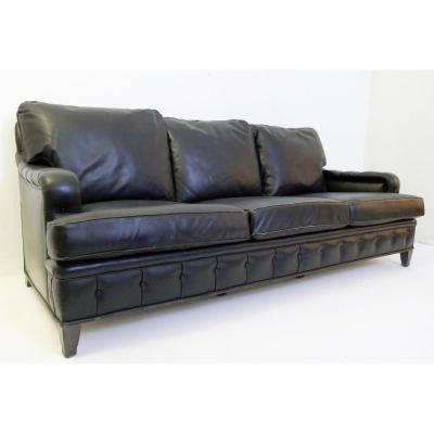 3 Seater Black Leather Sofa