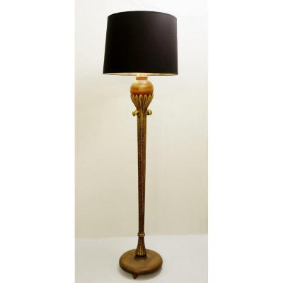 Floor Lamp In Golden Wood By Alfred Chambon - 1930