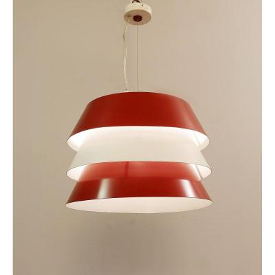 Italian Pendant Light In Red And White Metal - 1960s