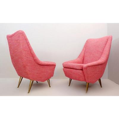 Pair Of Italian High Back Armchairs - New Upholstery