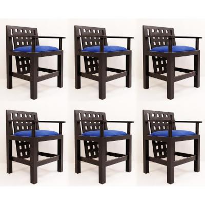 Set Of 6 Postmodern Black Wood Dining Chairs