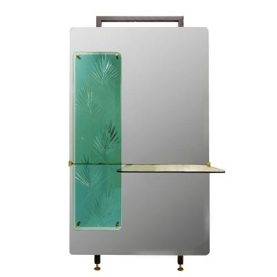 Miroir Console Avec Panneau Décoratif En Cristal Gravé Végétal Vert - Plateau Cristal Vert 