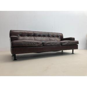 Brown Leather Sofa By Marco Zanuso For Arflex, 1960s