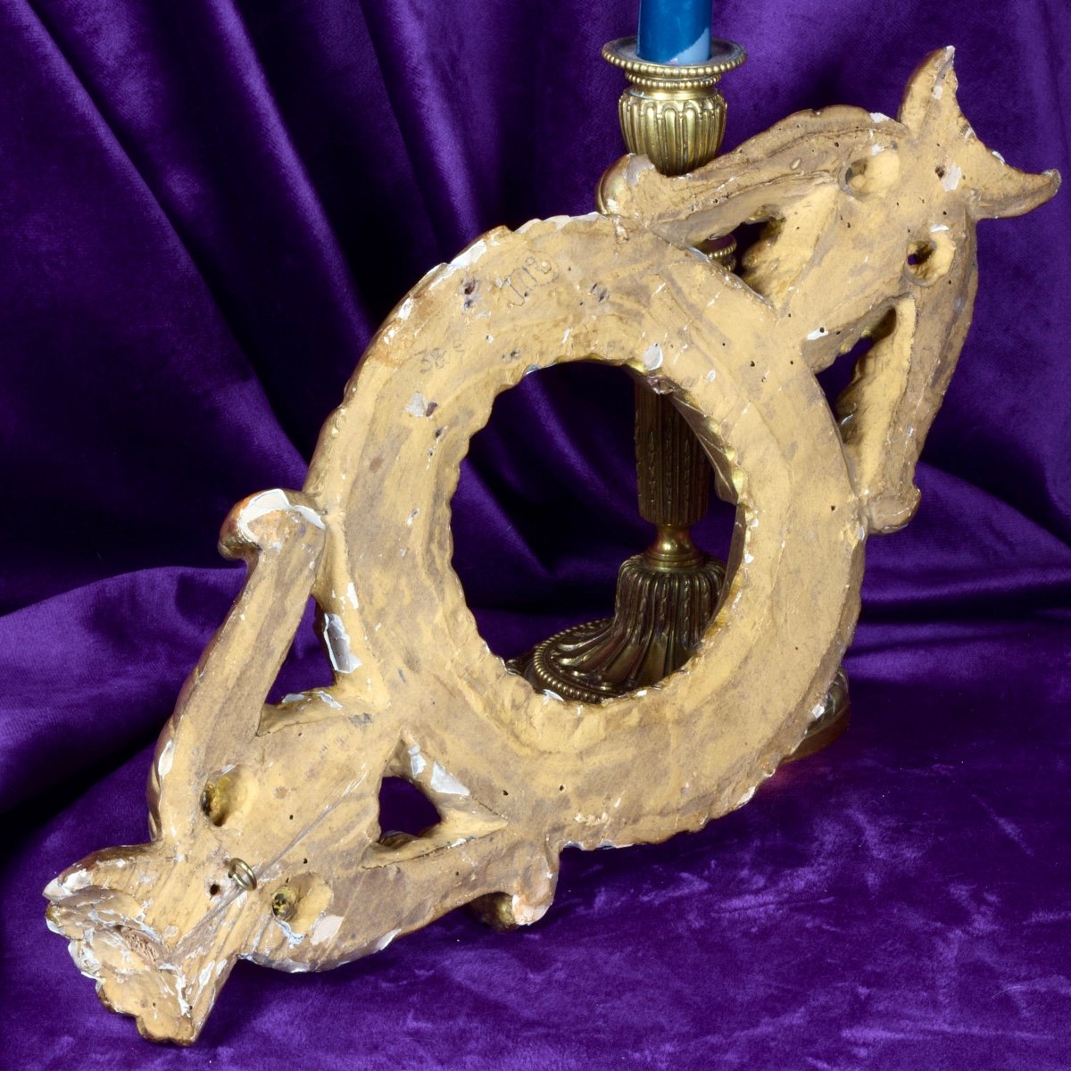 Élément de boiserie, bois et stuc doré, Couronne de laurier, Début XIXe siècle Premier Empire-photo-2