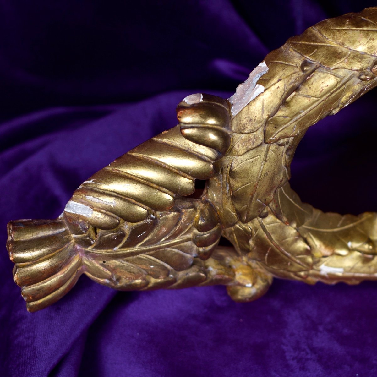 Élément de boiserie, bois et stuc doré, Couronne de laurier, Début XIXe siècle Premier Empire-photo-4