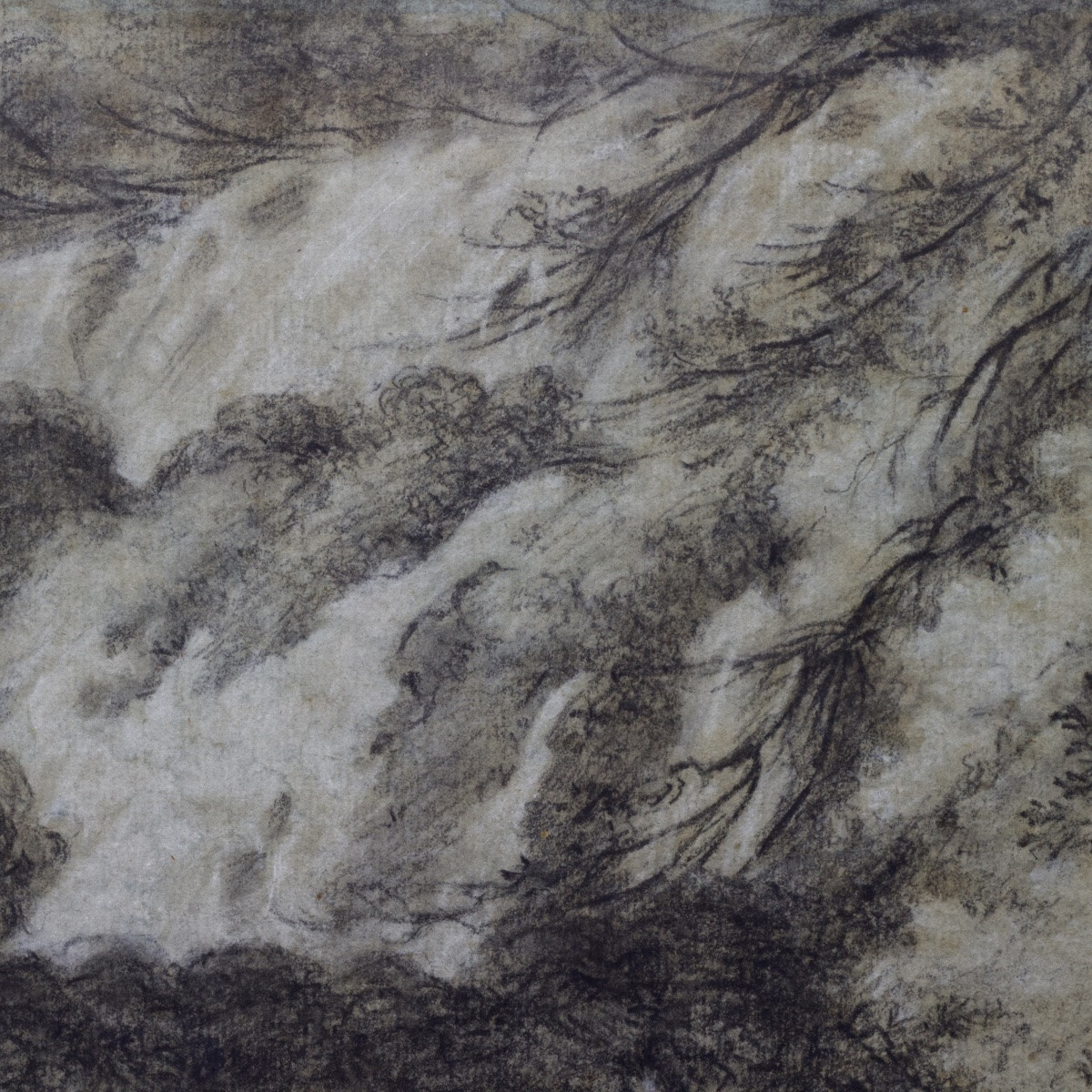 The Tivoli Waterfalls, Charcoal And White Chalk Highlights, End Of The 18th Century Or Early 19-photo-3