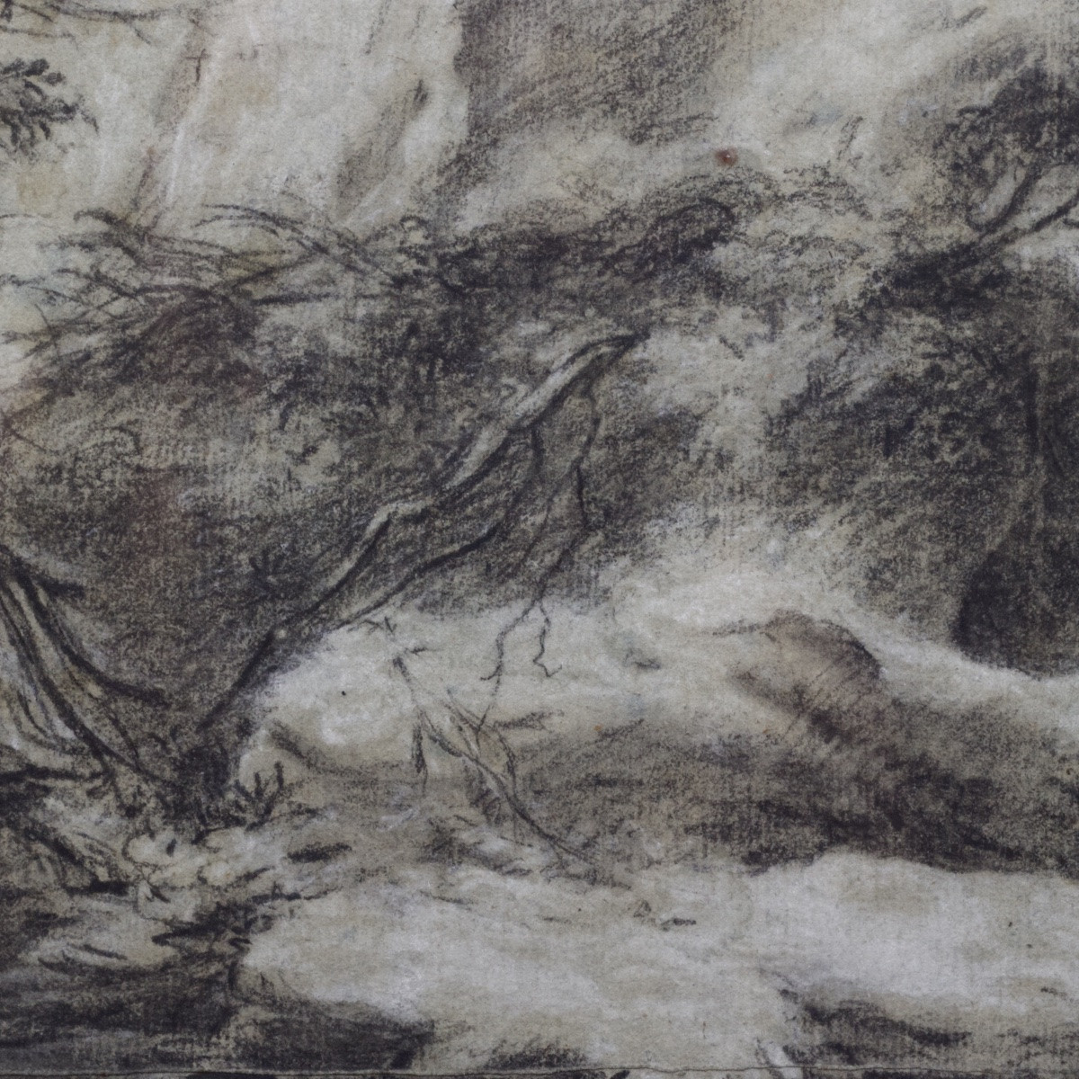The Tivoli Waterfalls, Charcoal And White Chalk Highlights, End Of The 18th Century Or Early 19-photo-6