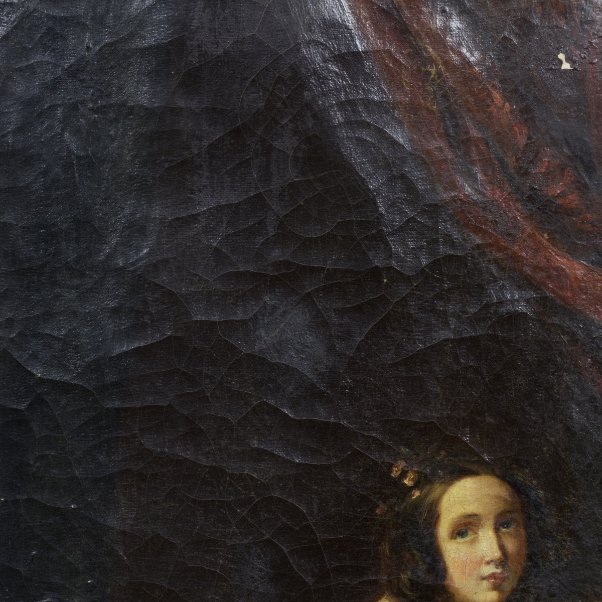 Ecole française, Jeune fille en prière, c. 1830, huile sur toile à restaurer, 80x63 cm-photo-2