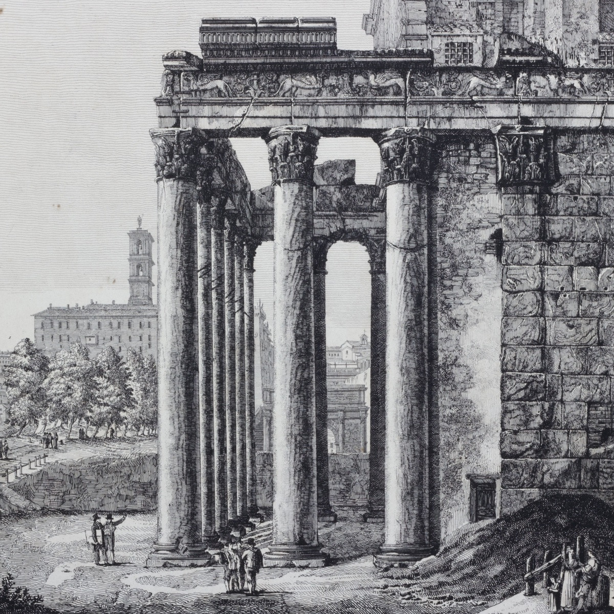 Luigi Rossini, Vue du temple d'Antonin et Faustine, Antichità Romane, taille-douce, 1821-photo-4