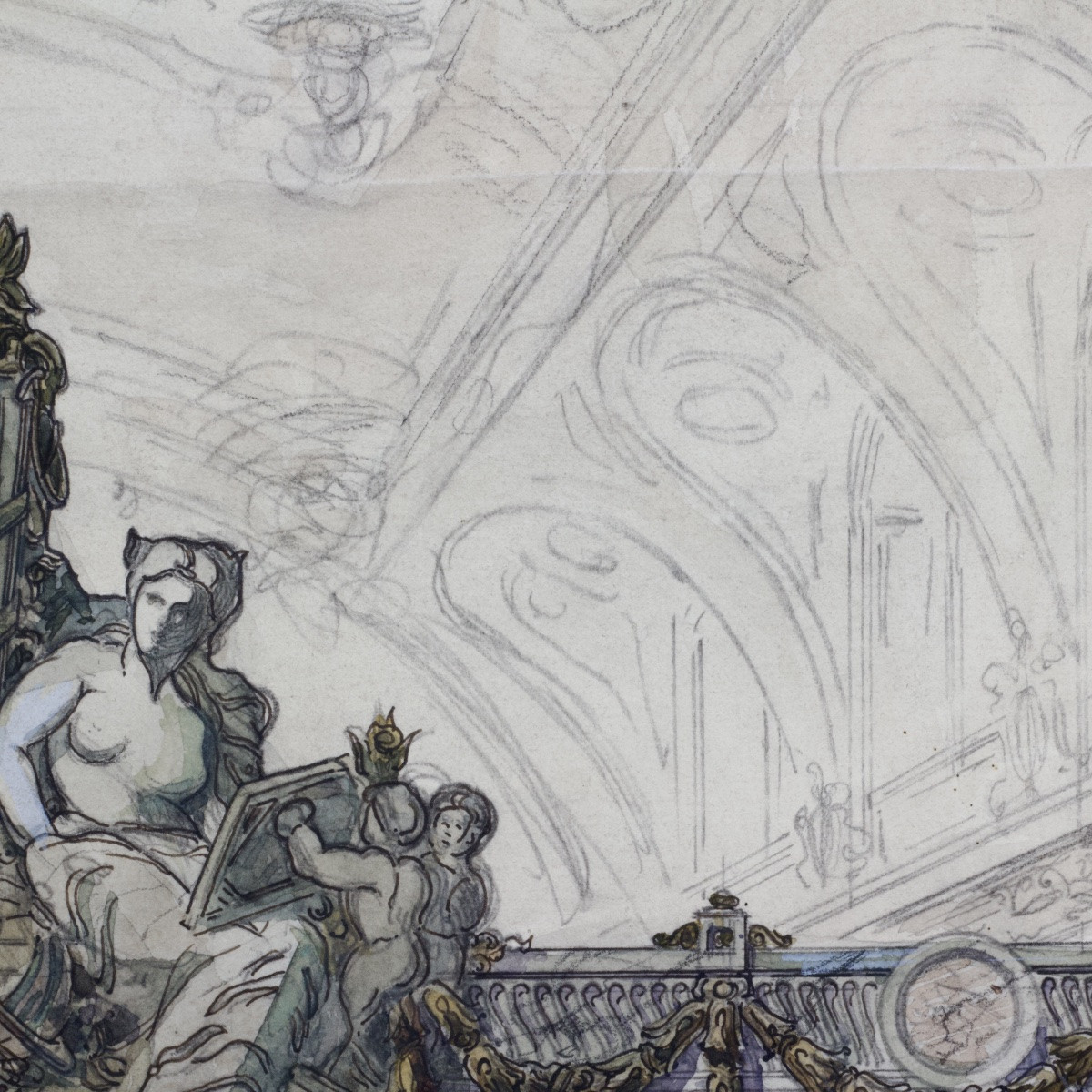 Large Architectural Project, School Of Fine Arts, Late 19th Century/1900, Wash, Pencil, Watercolor-photo-8