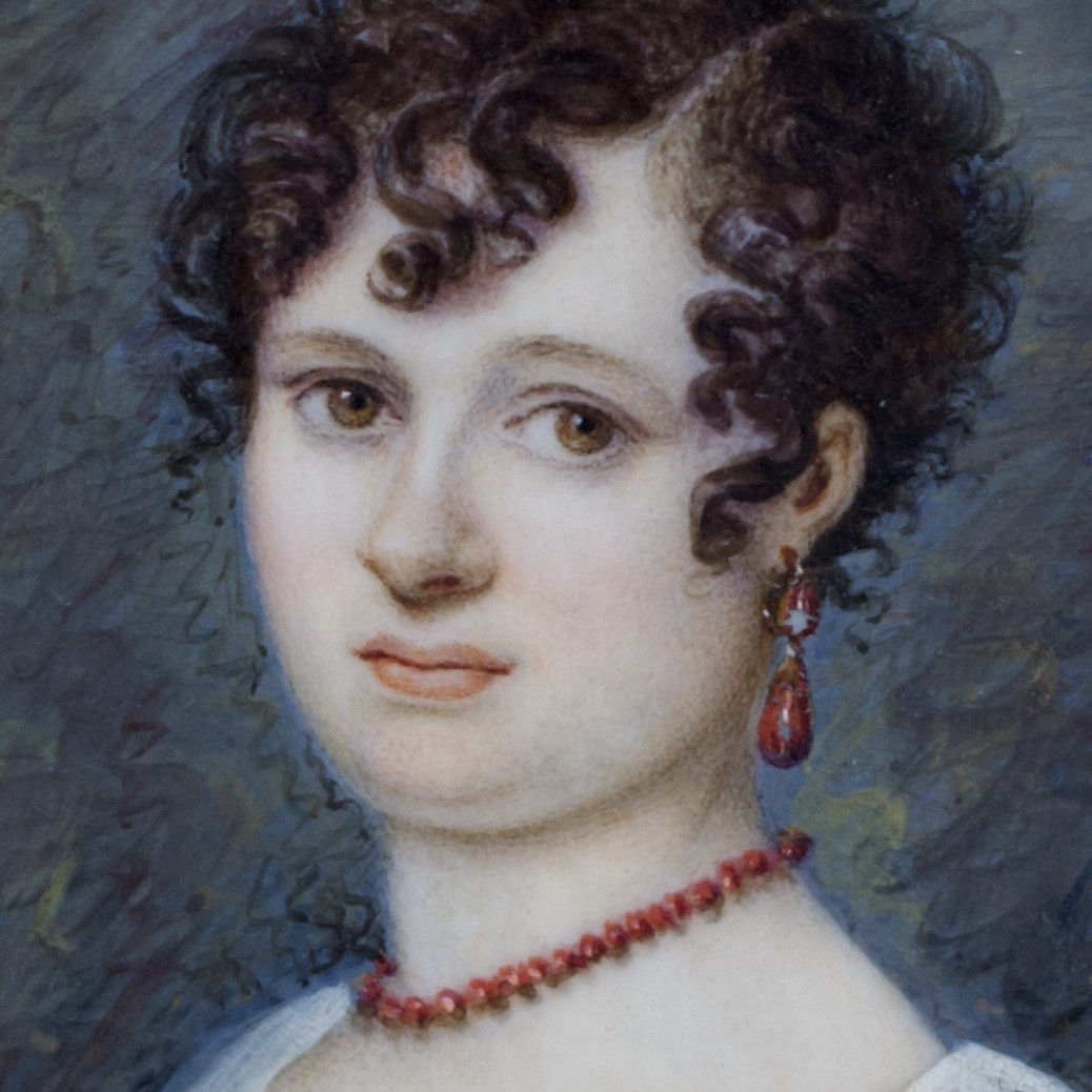 Ecole française, Portrait de femme à la parure de corail, miniature, début XIXe Premier Empire-photo-2