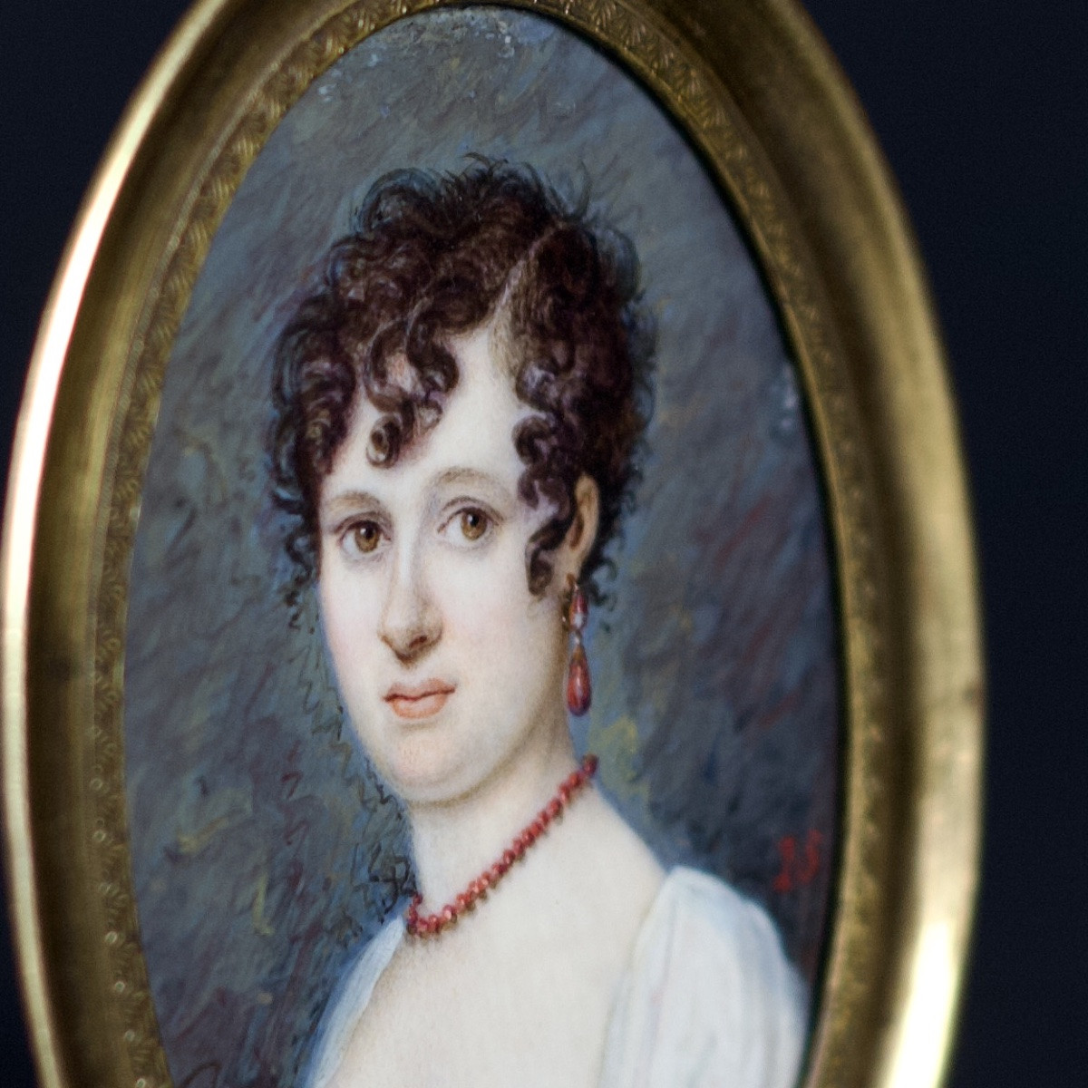 Ecole française, Portrait de femme à la parure de corail, miniature, début XIXe Premier Empire-photo-5