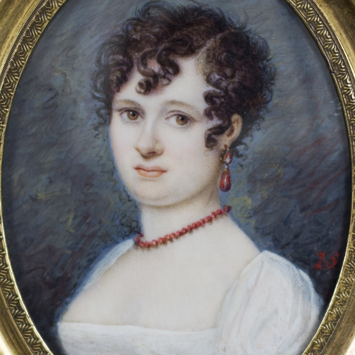 Ecole française, Portrait de femme à la parure de corail, miniature, début XIXe Premier Empire-photo-7
