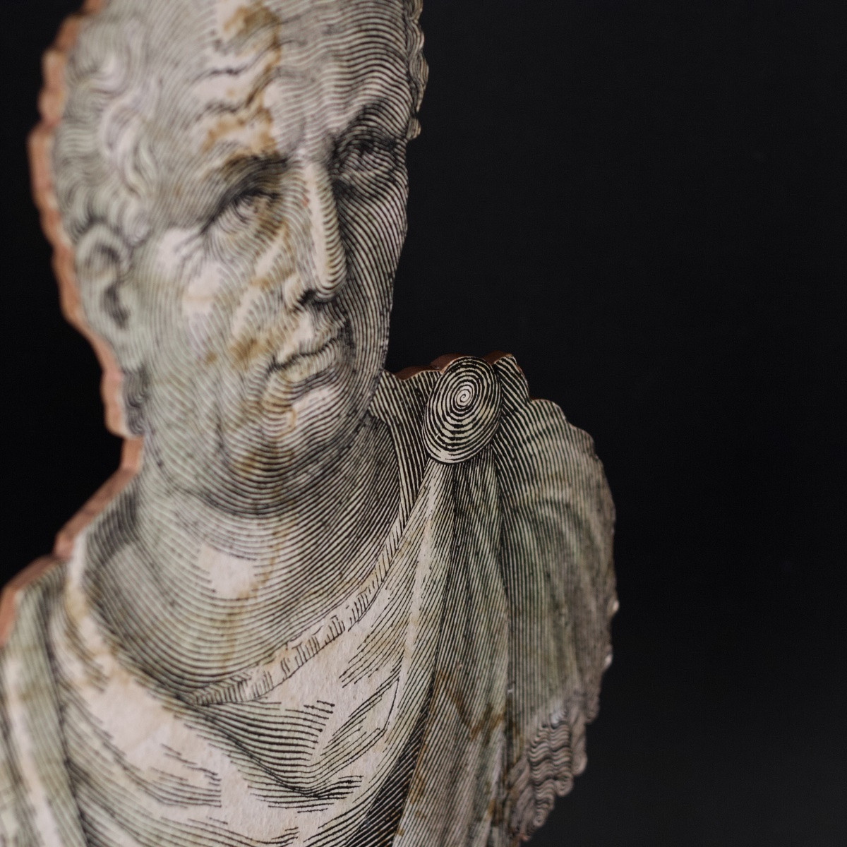 Bust Of The Emperor Vespasian, Theater Set In The Style Of Antiquity, Paper On Panel-photo-3