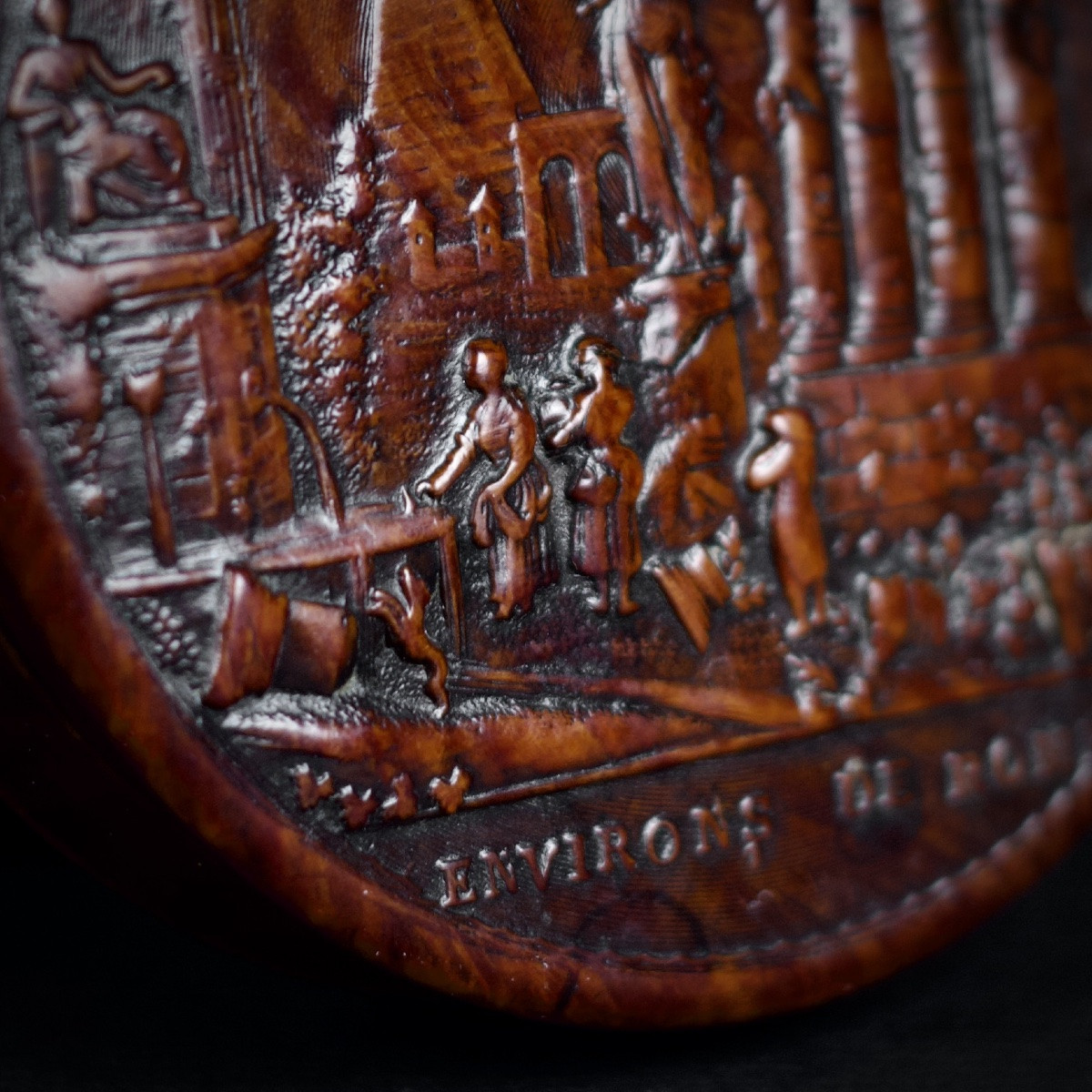 Circular Box Or Snuffbox In Pressed Burl "environs De Rome", Early 19th Grand Tour-photo-8