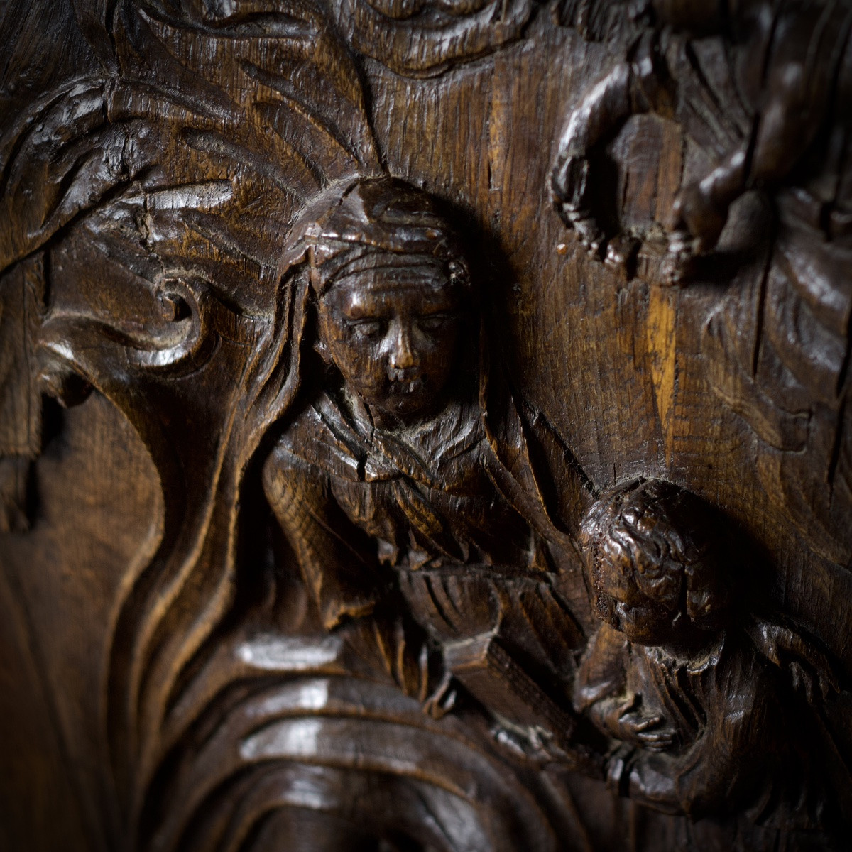 Médaillon ovale en bois sculpté, Éducation de la Vierge, Chef d'œuvre de compagnon, 1782-photo-4