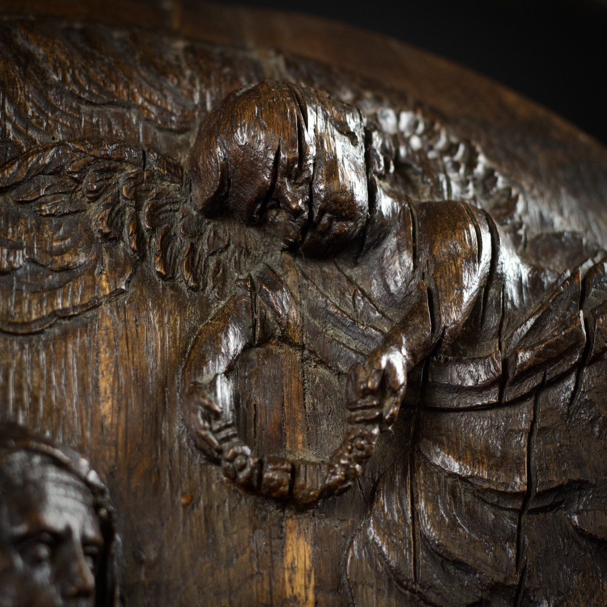 Médaillon ovale en bois sculpté, Éducation de la Vierge, Chef d'œuvre de compagnon, 1782-photo-4