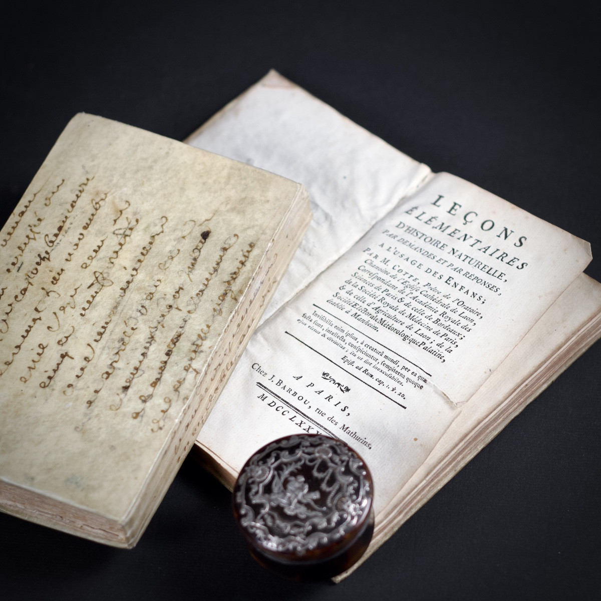 Livres anciens couverts de  vélin histoire naturelle et grammaire, reliures décoratives XVIIIe-photo-2