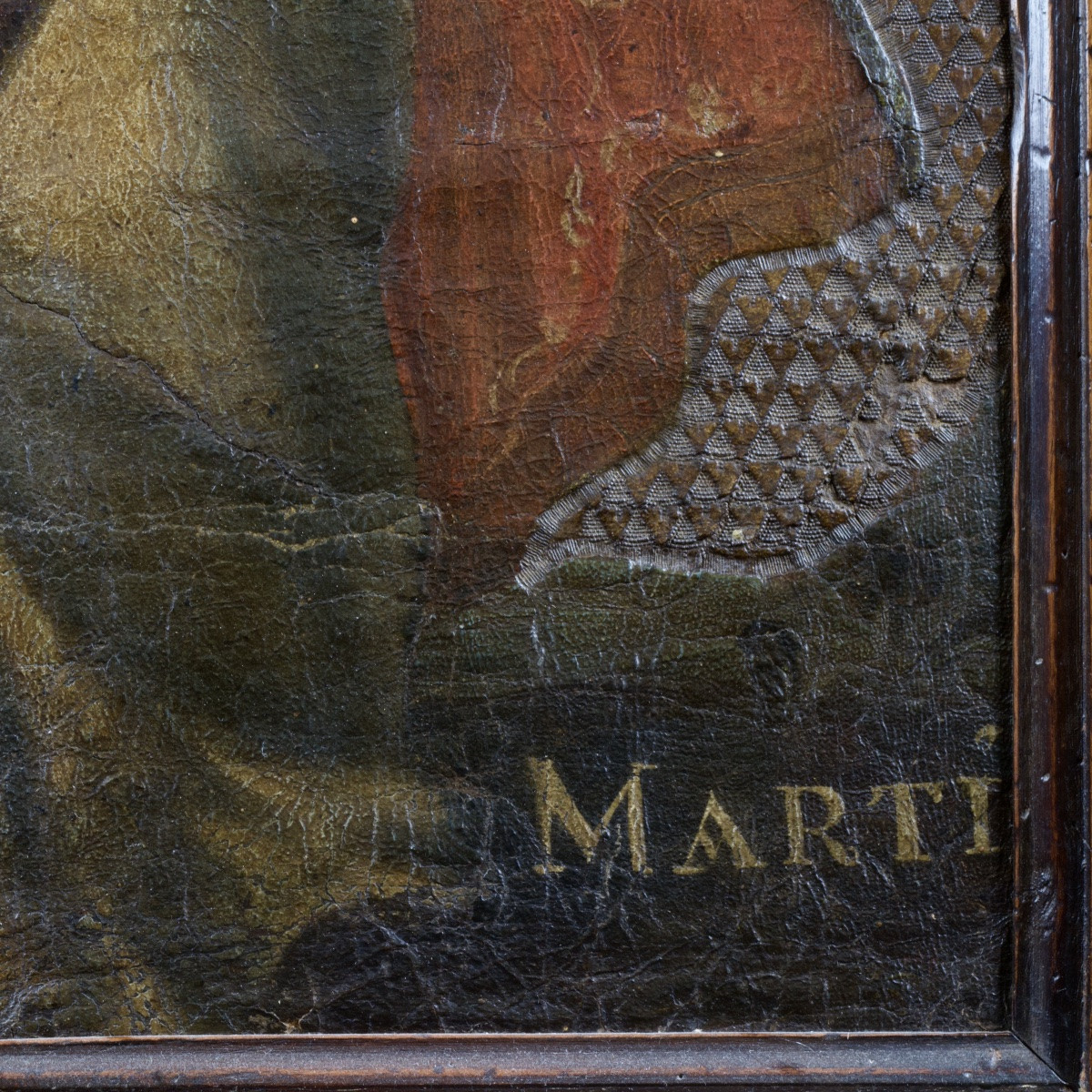 Saint Martin Standing, Painted And Chiseled Leather Called "guadamecil", Spain, 16th Century, Early 17th Century-photo-3