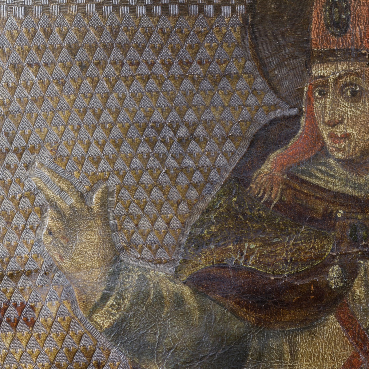 Saint Martin Standing, Painted And Chiseled Leather Called "guadamecil", Spain, 16th Century, Early 17th Century-photo-2