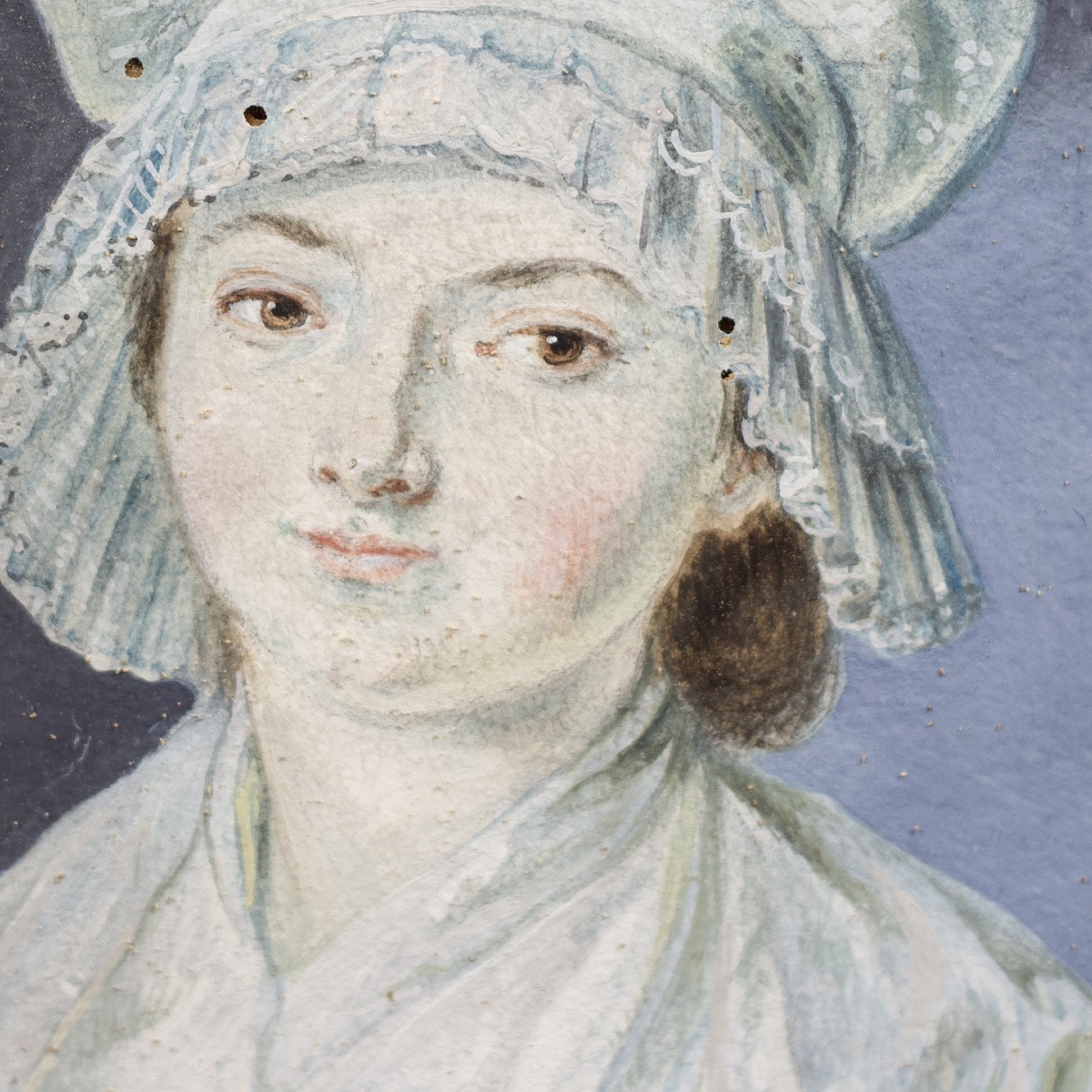 École française, Portrait de jeune femme, gouache sur papier marouflé, fin du XVIIIe siècle-photo-4