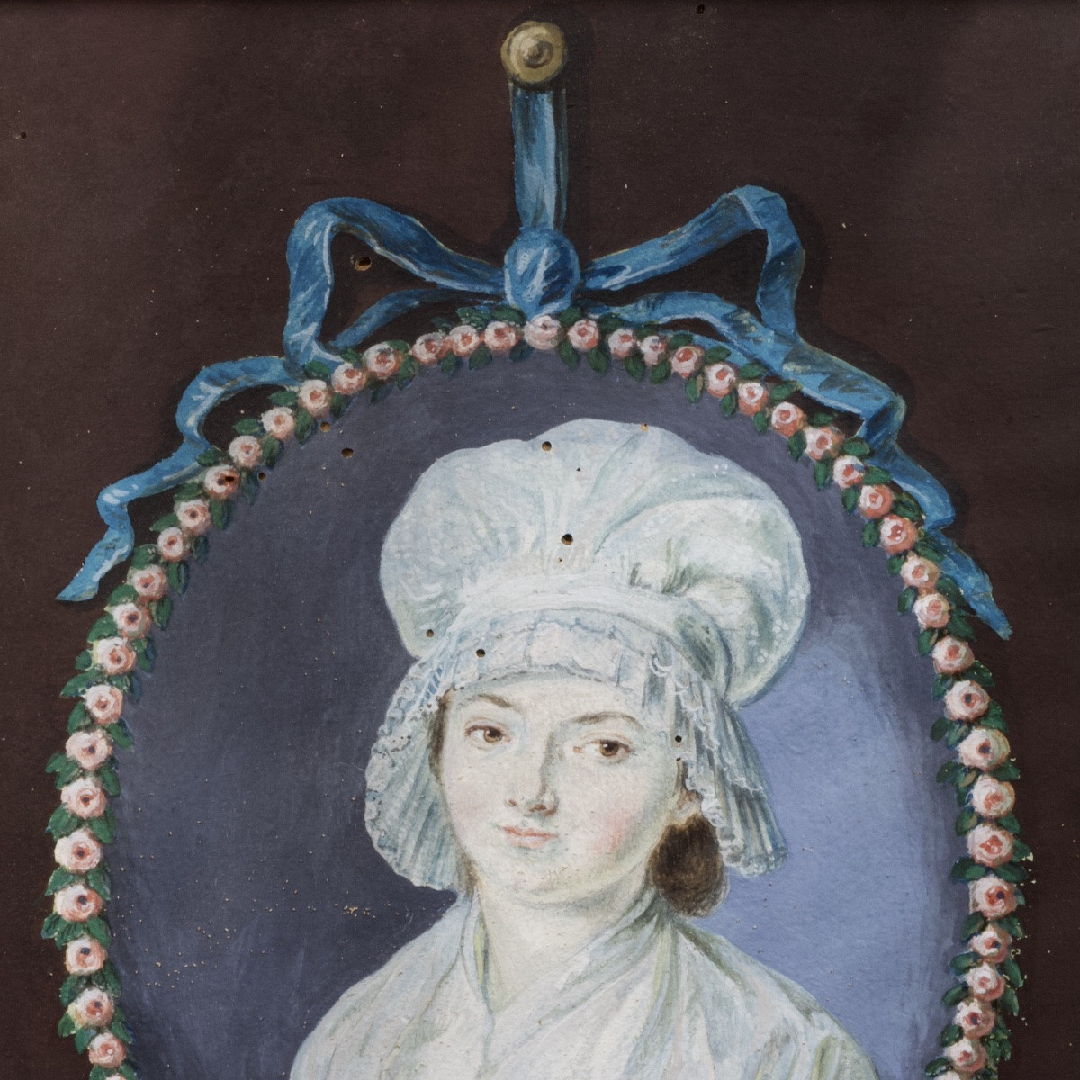 École française, Portrait de jeune femme, gouache sur papier marouflé, fin du XVIIIe siècle-photo-4