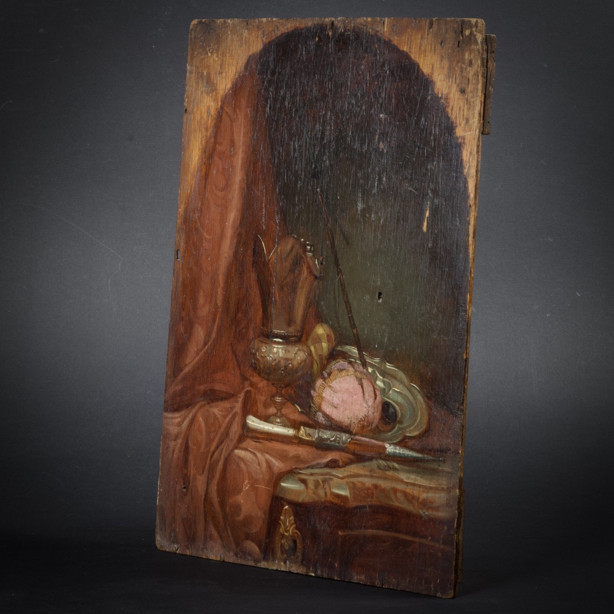 French School, Still Life With Silver Ewer, Oil On Panel, 19th Century-photo-3