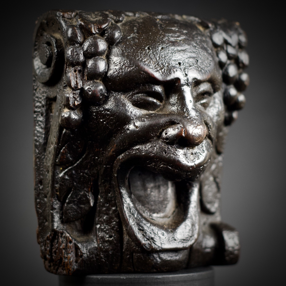 Pair Of Grotesque Masks With Dionysian Attributes In The Mannerist Style, Carved Wood-photo-1