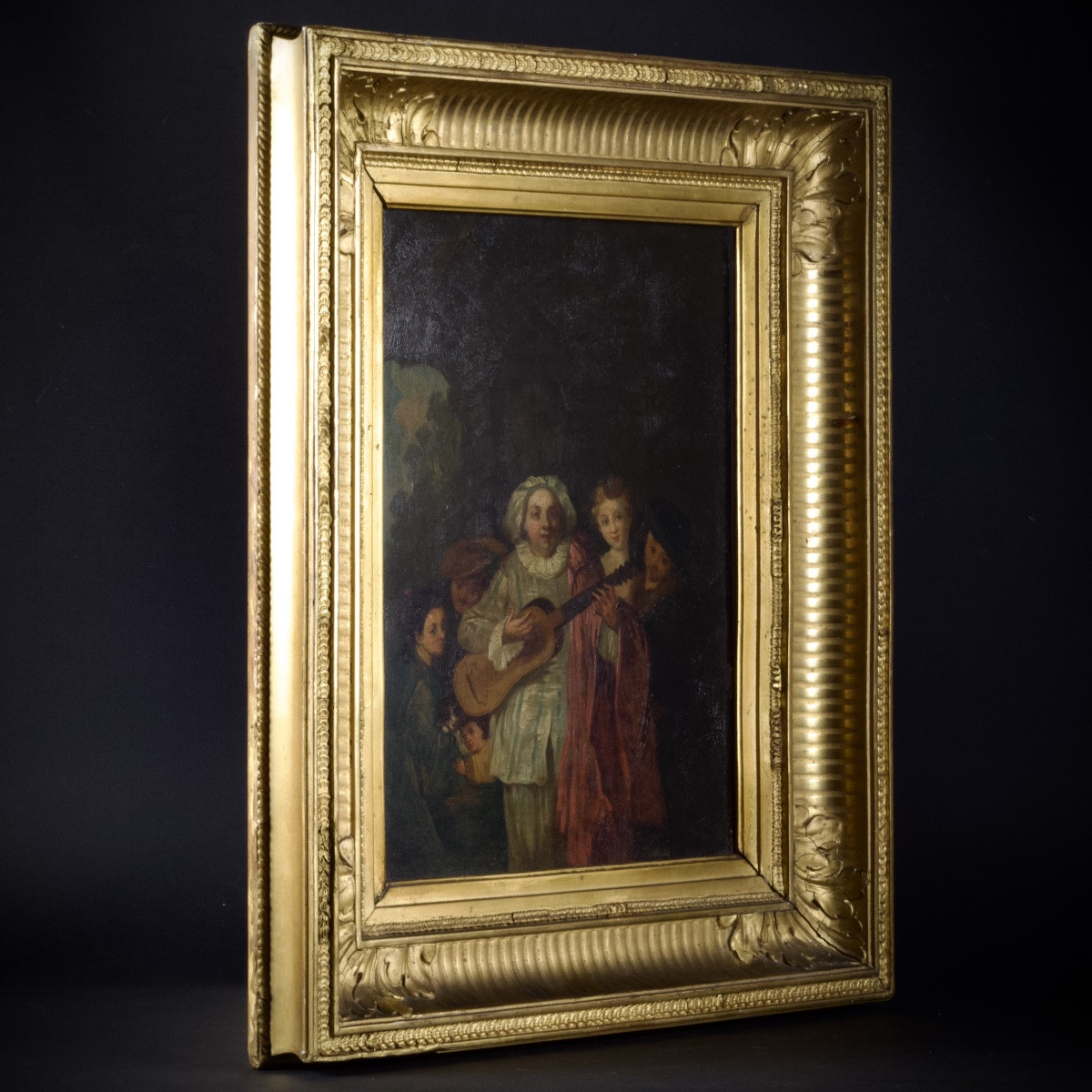 French School After Watteau, Characters From The Commedia Dell'arte, Oil On Panel, 19th Century-photo-3