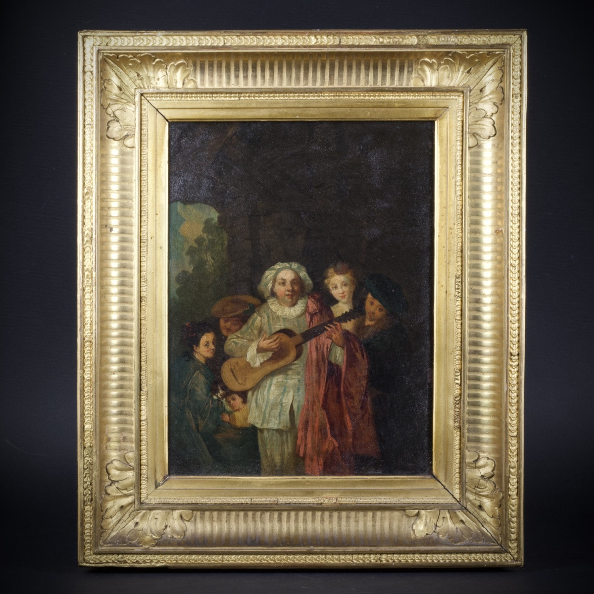French School After Watteau, Characters From The Commedia Dell'arte, Oil On Panel, 19th Century-photo-4