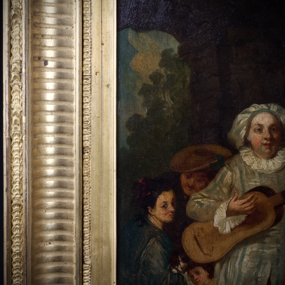 French School After Watteau, Characters From The Commedia Dell'arte, Oil On Panel, 19th Century-photo-1