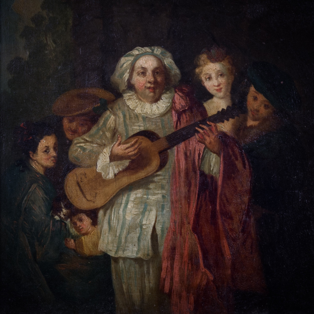French School After Watteau, Characters From The Commedia Dell'arte, Oil On Panel, 19th Century