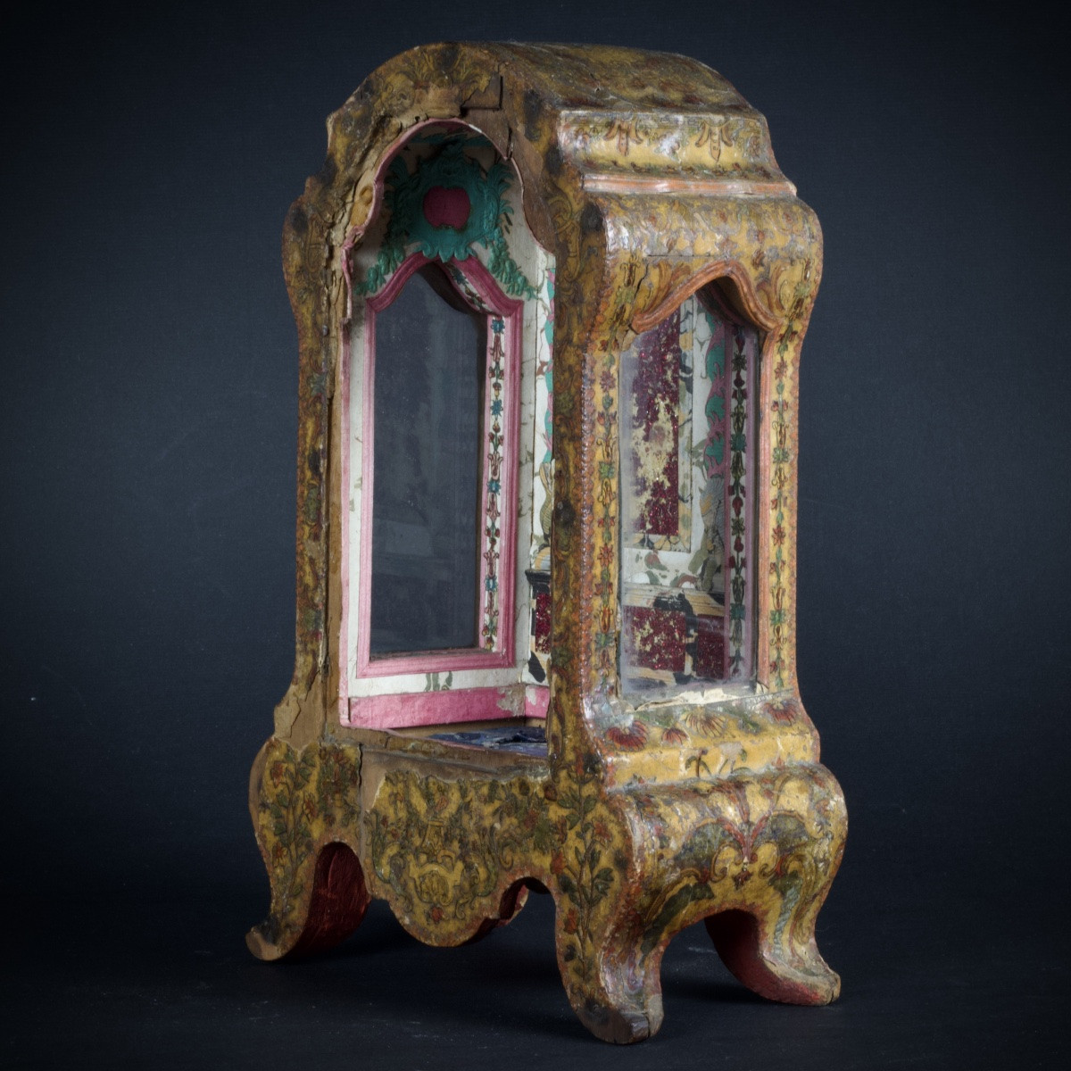 Small Display Case, Arte Povera And Miniature Altar Decoration In Faux Marble, Venice, 18th Century-photo-3