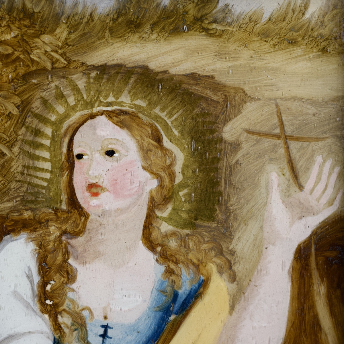 Marie Madeleine pénitente au crâne, Fixé sous verre, art populaire, XVIIIe -photo-2